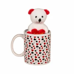 Tasse mit Herzchen & Plüschteddy im Geschenkkarton