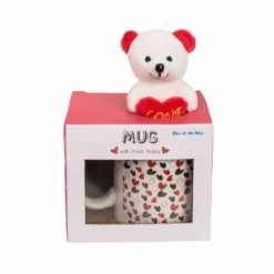Tasse mit Herzchen & Plüschteddy im Geschenkkarton