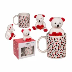Tasse mit Herzchen & Plüschteddy im Geschenkkarton
