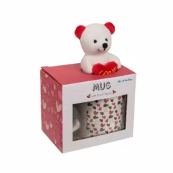 Tasse mit Herzchen & Plüschteddy im Geschenkkarton