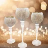 Teelichthalter Glas-Kelch weiß-golden 3er-Set