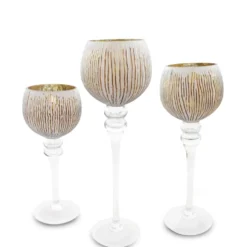 Teelichthalter Glas-Kelch weiß-golden 3er-Set