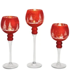 Teelichthalter Glas-Kelch Winterwald rot 3er-Set