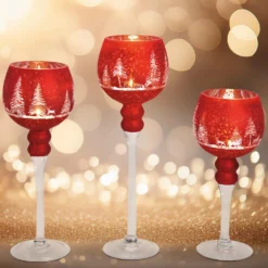 Teelichthalter Glas-Kelch Winterwald rot 3er-Set