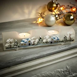 Teelichthalter "Winterdorf" aus Glas