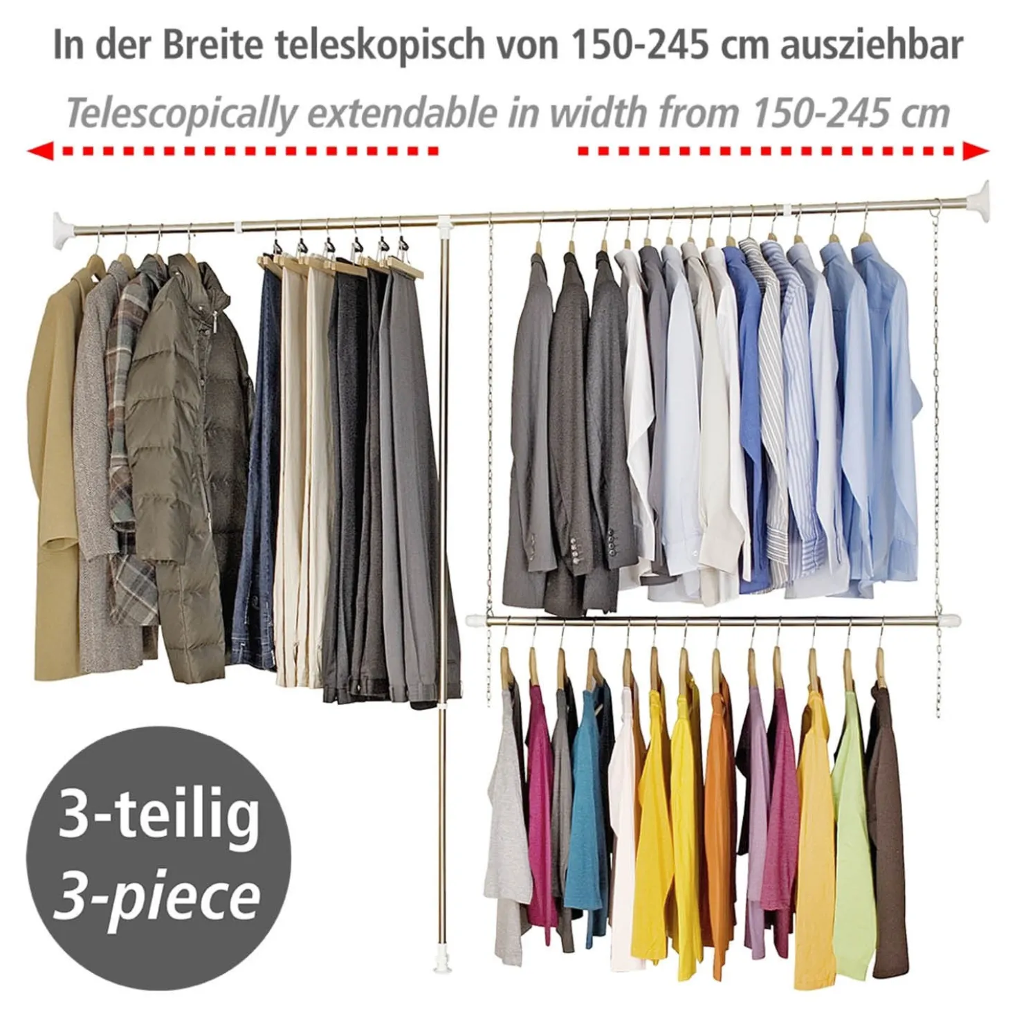 Teleskop-Garderoben-Set Edelstahl 3-teilig WENKO