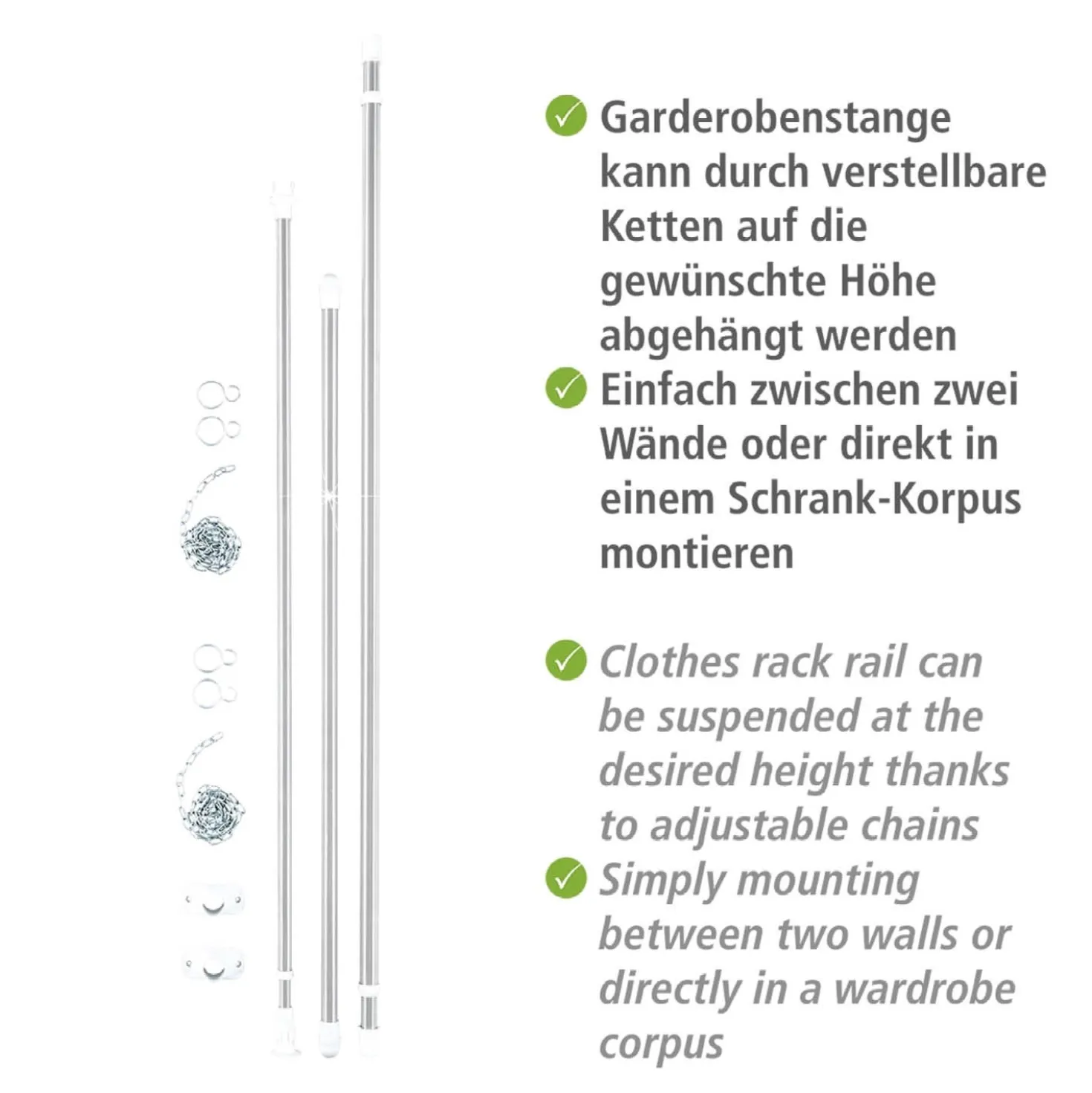 Teleskop-Garderoben-Set Edelstahl 3-teilig WENKO