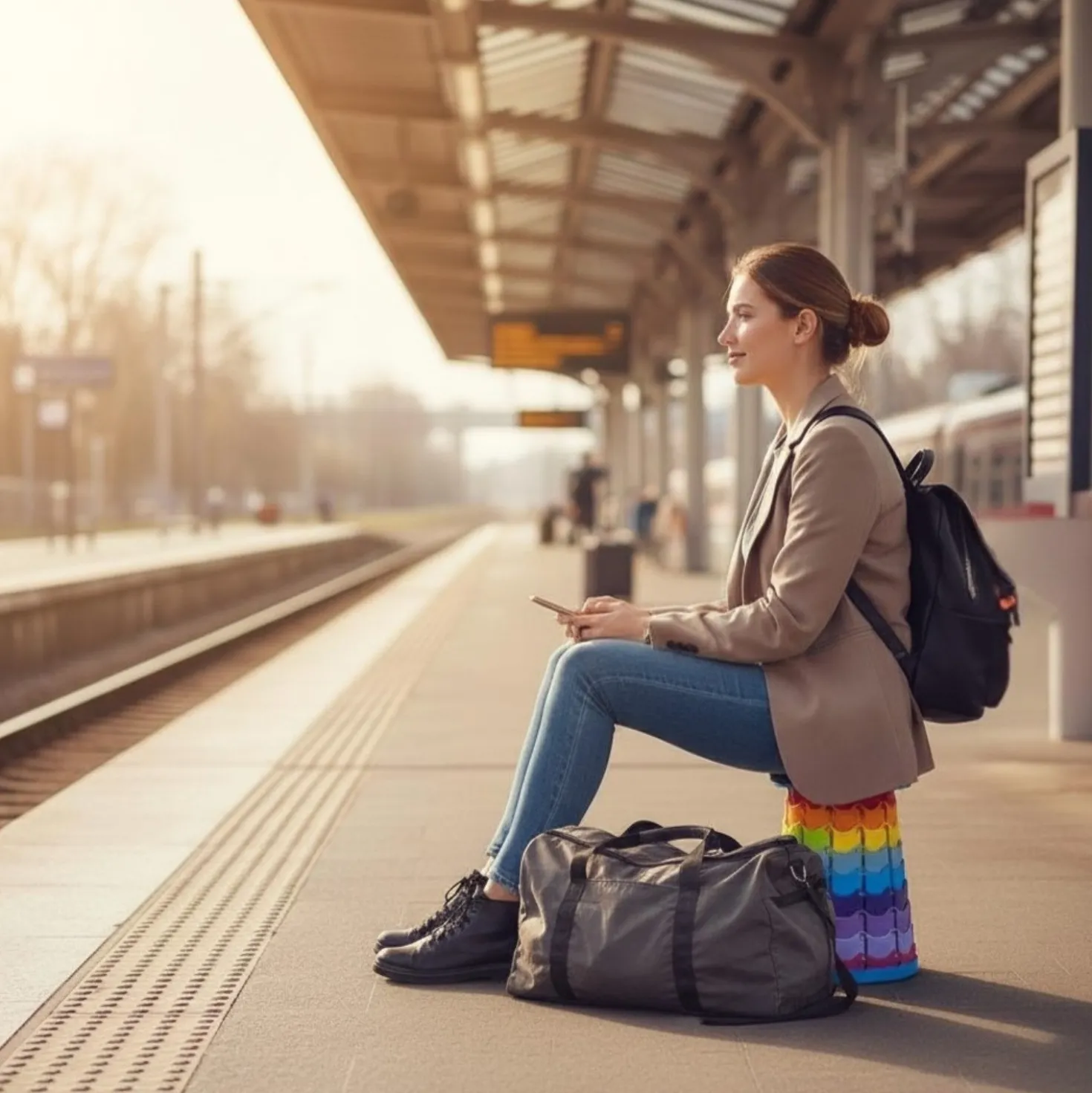 Teleskopstuhl faltbar Regenbogen mit Tragegriff