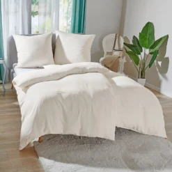 Tencel Bettwäsche beige mit Kühleffekt 3-tlg.: Bettbezug, Kissenbezug + Bettlaken Eldo