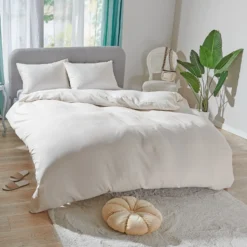 Tencel Bettwäsche beige mit Kühleffekt 3-tlg.: Bettbezug, Kissenbezug + Bettlaken Eldo