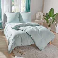Tencel Bettwäsche grün mit Kühleffekt 3-tlg.: Bettbezug, Kissenbezug + Bettlaken Eldo