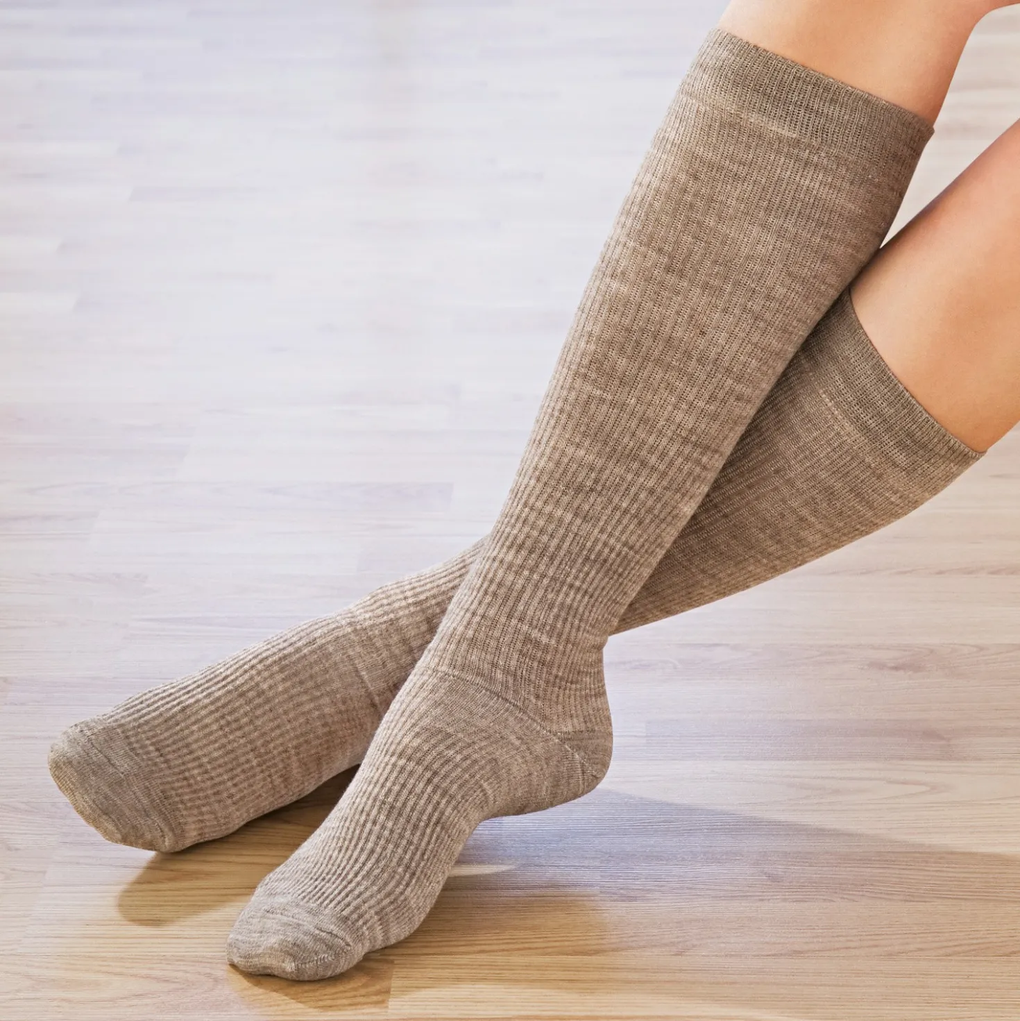 Thermo-Stützstrümpfe beige + braun, 2 Paar