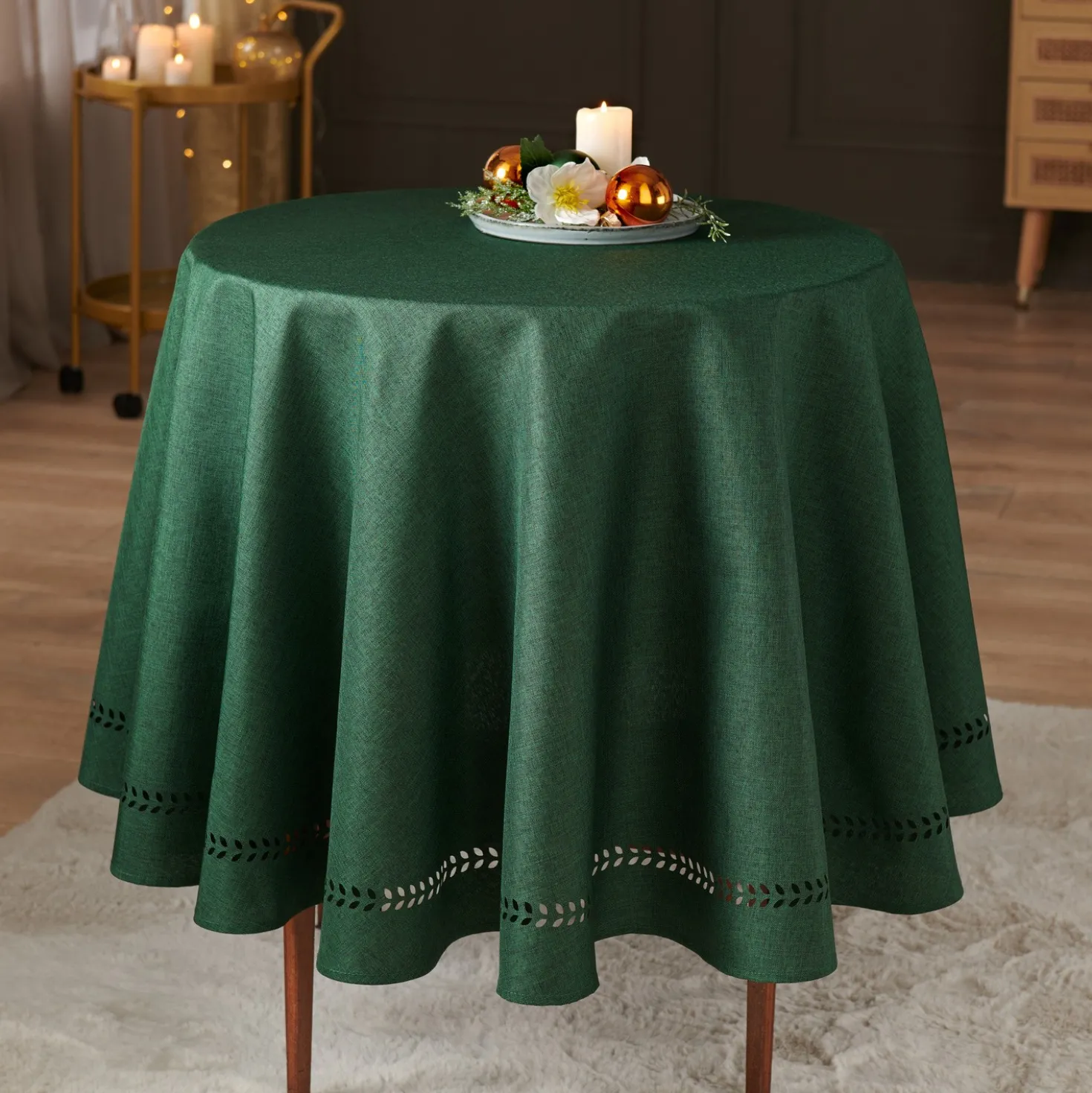 Tischdecke "Blätterranken" dunkelgrün Eldo Ø 140cm