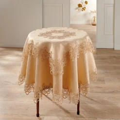 Tischdecke mit Spitzenborte creme Ø 160 cm Eldo