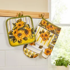 Topflappen- & Küchenhandschuh-Set „Sonnenblumen“
