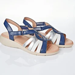 Tricolor-Sandale "Sunny" blau-silber-weiß