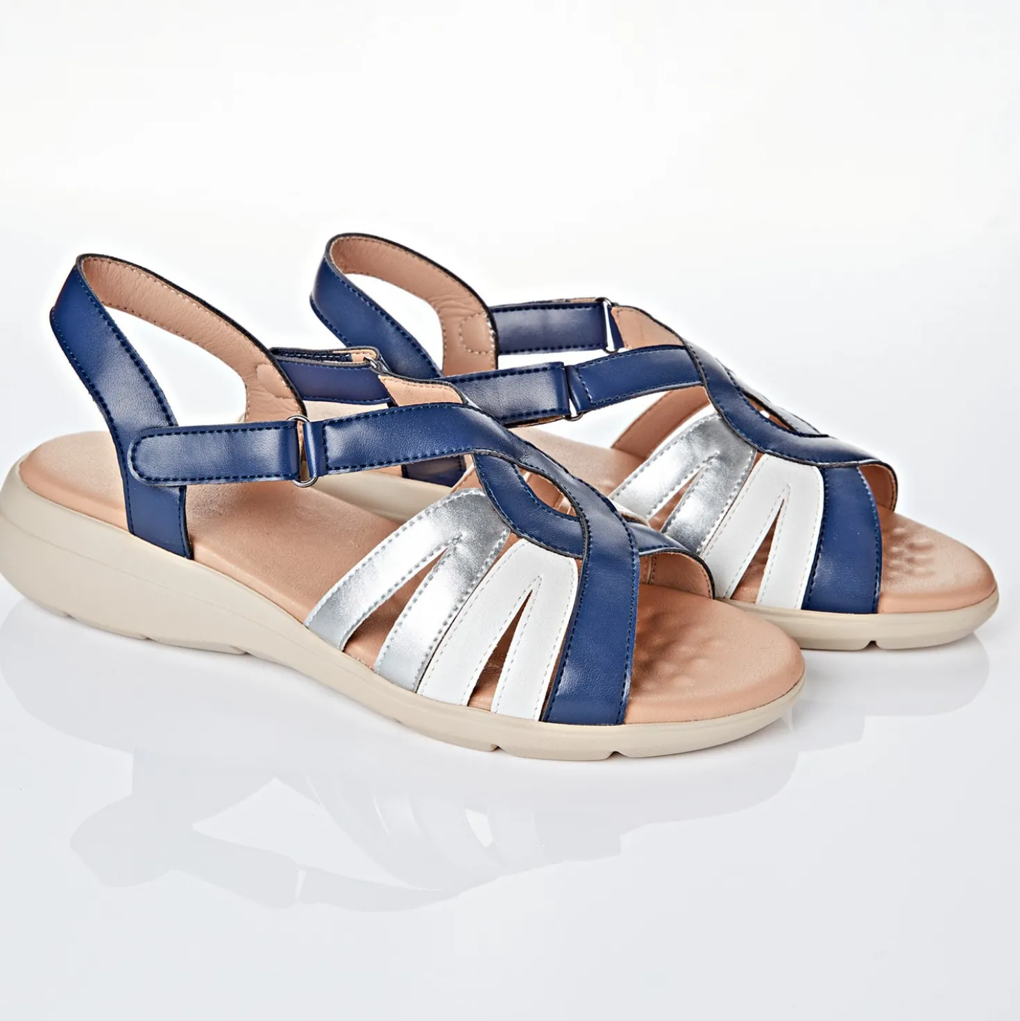 Tricolor-Sandale "Sunny" blau-silber-weiß