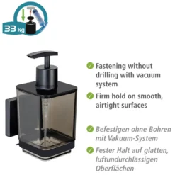 Vacuum-Loc® Seifenspender „Quadro“, schwarz, Edelstahl/Kunststoff WENKO