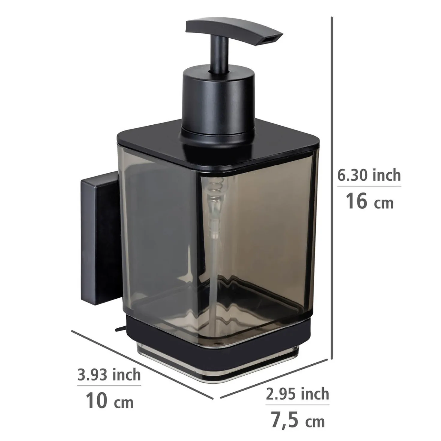 Vacuum-Loc® Seifenspender „Quadro“, schwarz, Edelstahl/Kunststoff WENKO
