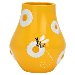 Vase "Blumen & Bienen" aus Steingut Gelb