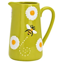 Vase "Blumen & Bienen" aus Steingut Grün