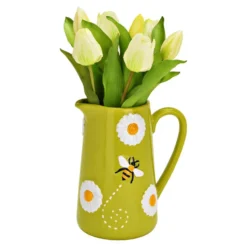 Vase "Blumen & Bienen" aus Steingut Grün