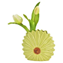 Vase in Blütenform aus Keramik Grün