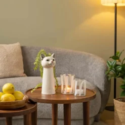 Vase Katzenkopf aus Keramik Weiß