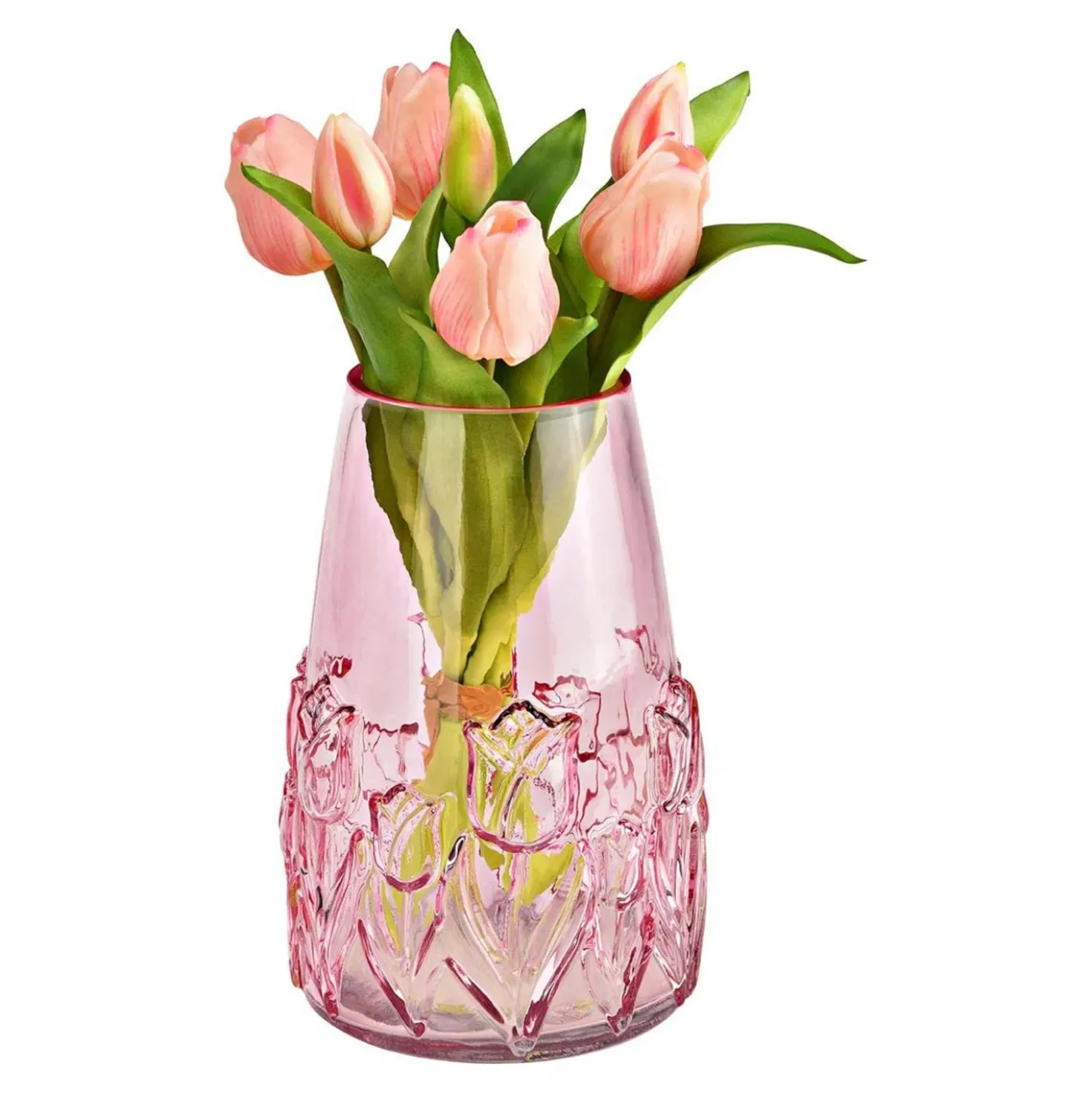 Vase mit Blumendekor pink/rosa 22 cm Höhe