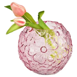 Vase mit Blumendekor rosa 16 cm Höhe