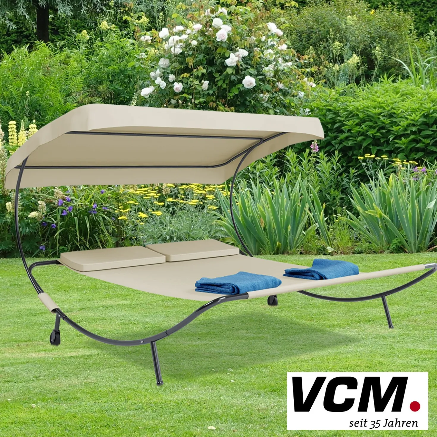 VCM Doppelliege Gartenliege "Bindox" Creme