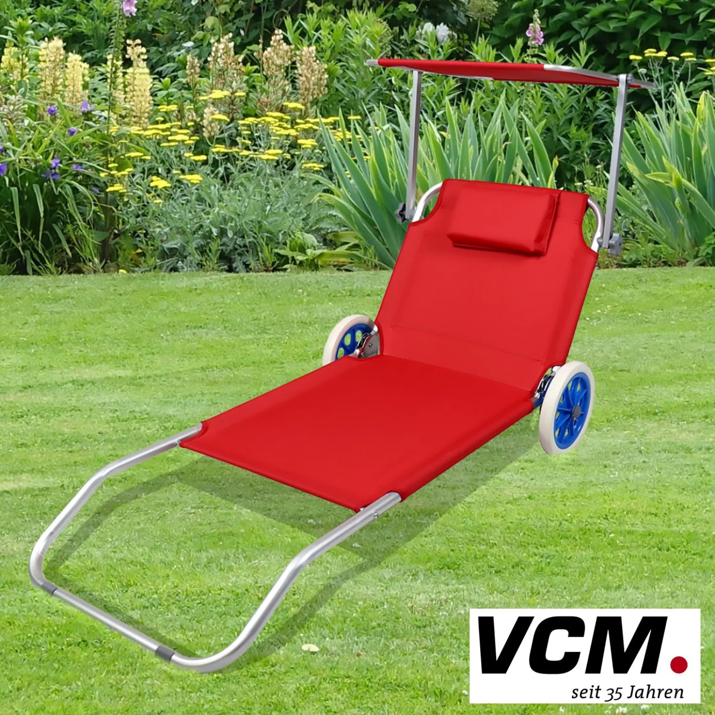 VCM Gartenliege Sonnenliege rollbar Rot