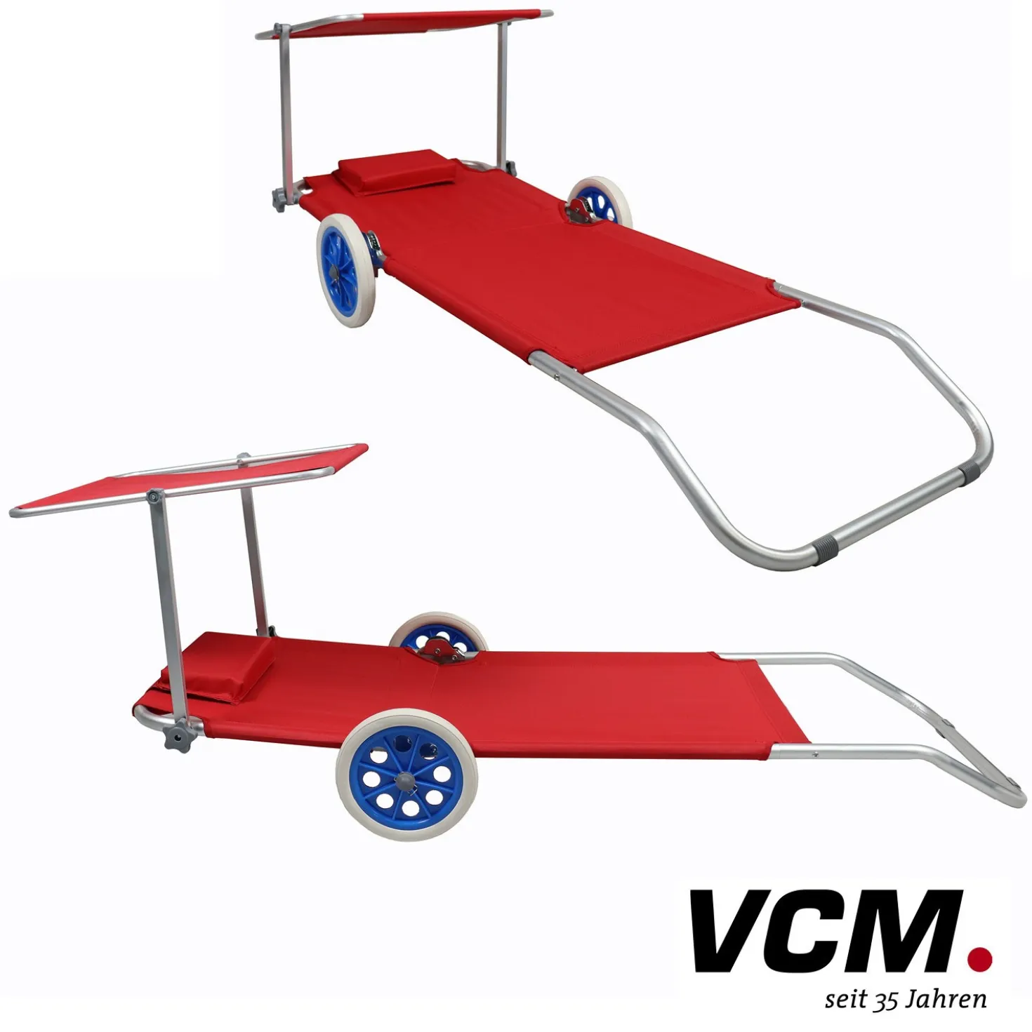 VCM Gartenliege Sonnenliege rollbar Rot