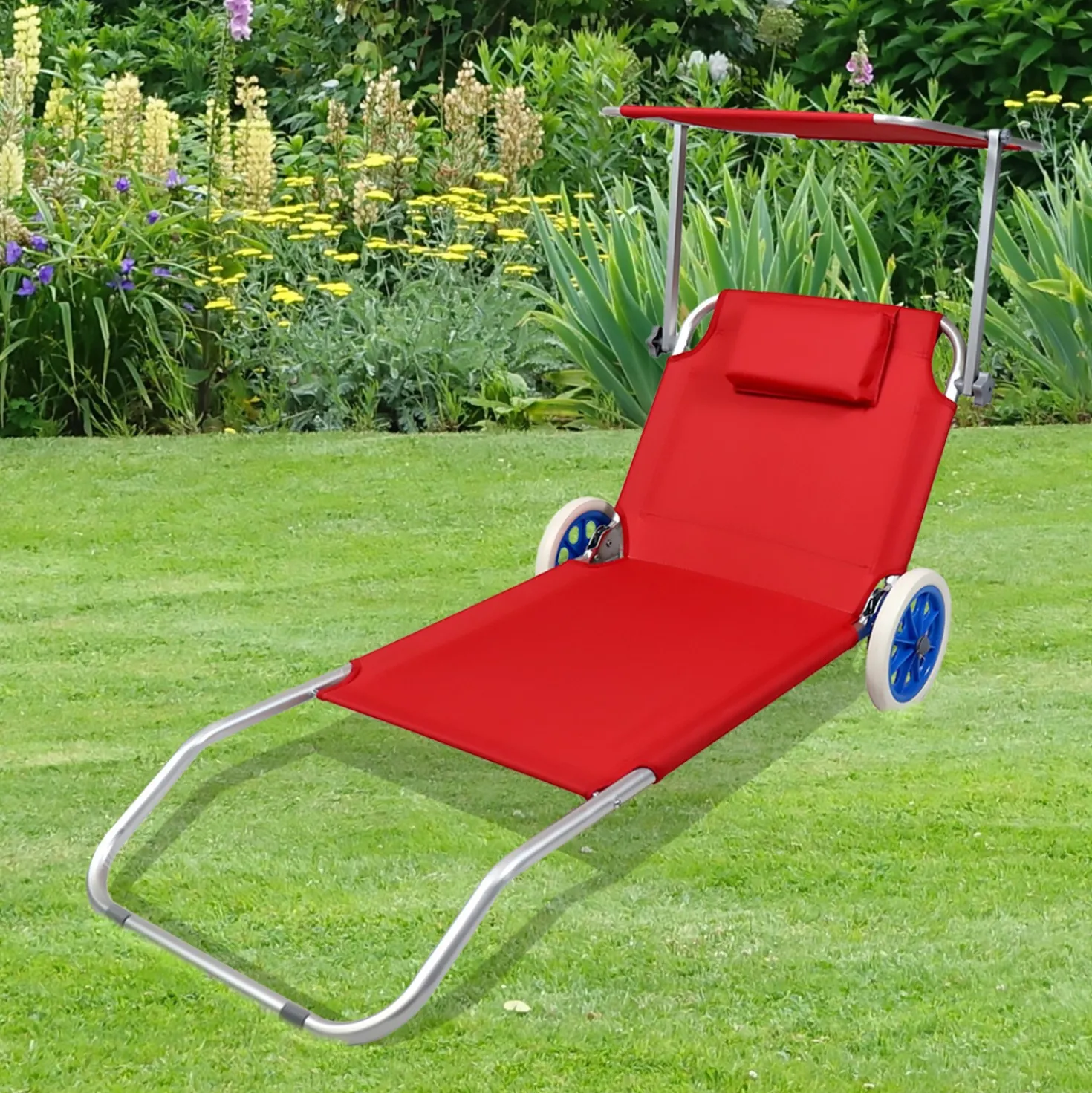 VCM Gartenliege Sonnenliege rollbar Rot
