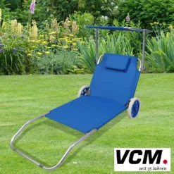 VCM Gartenliege Sonnenliege rollbar Blau