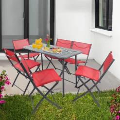 VCM 7-tlg. Gartenset "Sumila" 110 x 55 Rot