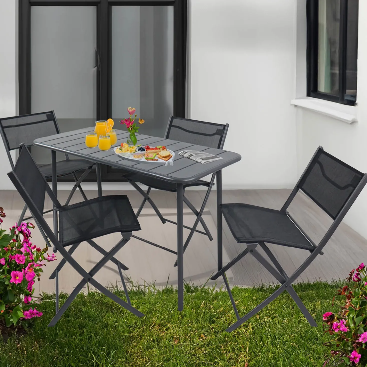 VCM 5-tlg. Gartenset "Sumila" 110 x 55 Schwarz