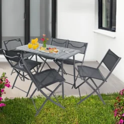 VCM 7-tlg. Gartenset "Sumila" 110 x 55 Schwarz