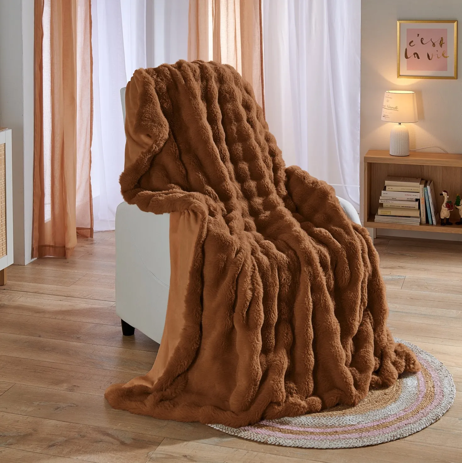 Webpelzdecke "Bubble-Fleece" braun/weiß Eldo