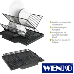WENKO Abtropfmatte Nelia mit Abtropfgestell Schwarz