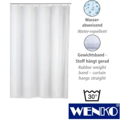 WENKO Anti-Schimmel Duschvorhang Uni White, Textil (Polyester), 120 x 200 cm, waschbar