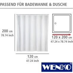 WENKO Anti-Schimmel Duschvorhang Uni White, Textil (Polyester), 120 x 200 cm, waschbar