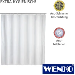 WENKO Anti-Schimmel Duschvorhang Uni White, Textil (Polyester), 120 x 200 cm, waschbar