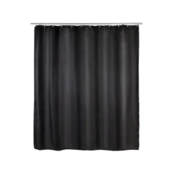 WENKO Anti-Schimmel Duschvorhang Uni Black, Textil (Polyester), 180 x 200 cm, waschbar