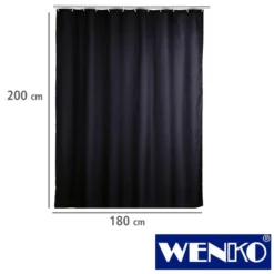 WENKO Anti-Schimmel Duschvorhang Uni Black, Textil (Polyester), 180 x 200 cm, waschbar