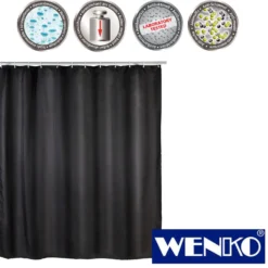 WENKO Anti-Schimmel Duschvorhang Uni Black, Textil (Polyester), 180 x 200 cm, waschbar