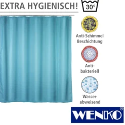 WENKO Anti-Schimmel Duschvorhang Uni Light Blue, Textil (Polyester), 180 x 200 cm, waschbar