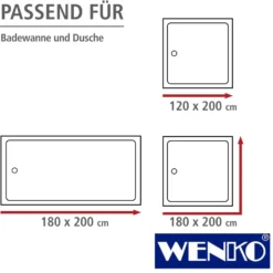 WENKO Anti-Schimmel Duschvorhang Uni Light Blue, Textil (Polyester), 180 x 200 cm, waschbar