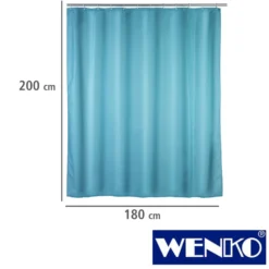WENKO Anti-Schimmel Duschvorhang Uni Light Blue, Textil (Polyester), 180 x 200 cm, waschbar