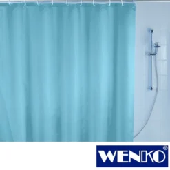 WENKO Anti-Schimmel Duschvorhang Uni Light Blue, Textil (Polyester), 180 x 200 cm, waschbar